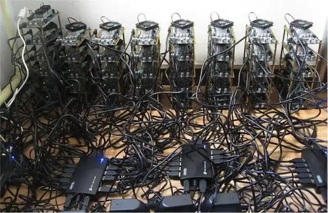 A state-of-the-art mining farm showcasing multiple mining rigs