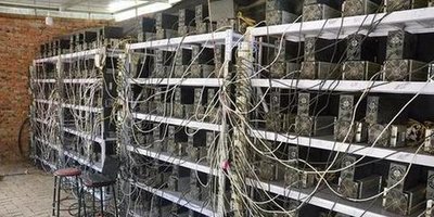 Vast crypto mining farm with rows of efficient rigs operating under controlled climate